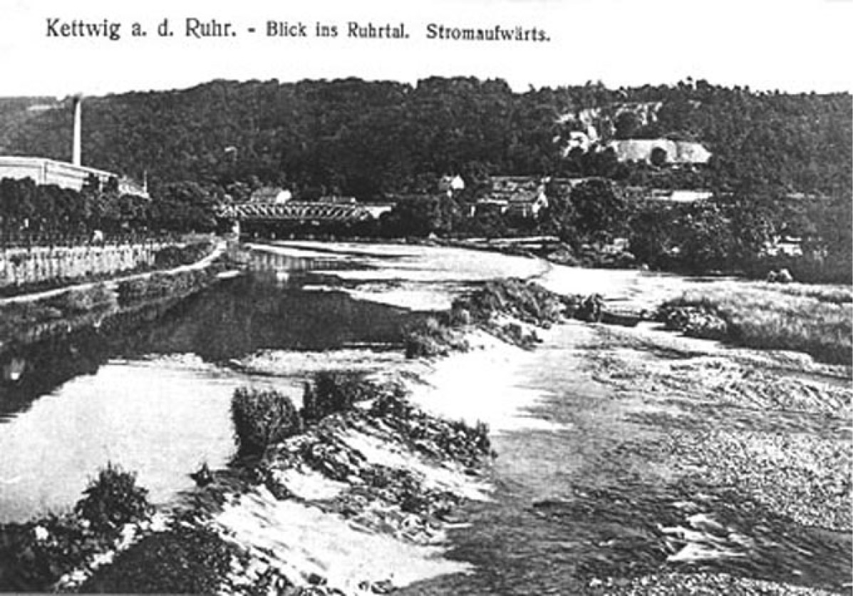 Historische Postkarte: Kettwig an der Ruhr, Blick ins Ruhrtal
